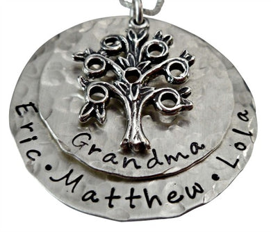 Personalized Hammered Family Tree Necklace