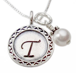 Personalized Initial Pendant with Pearl Necklace