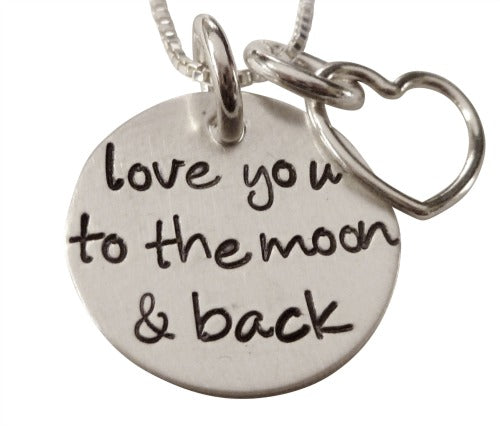 i love you to the moon and back necklace, handstamped