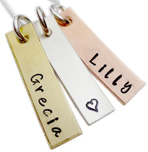 Personalized Hand Stamped Mixed Metal Rectangle Necklace