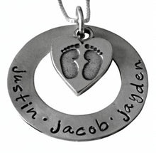 Load image into Gallery viewer, Personalized Washer with Baby Feet Charm Necklace
