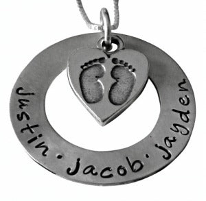 Personalized Washer with Baby Feet Charm Necklace