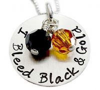Load image into Gallery viewer, Stamped I Bleed Purple and Gold Team Necklace
